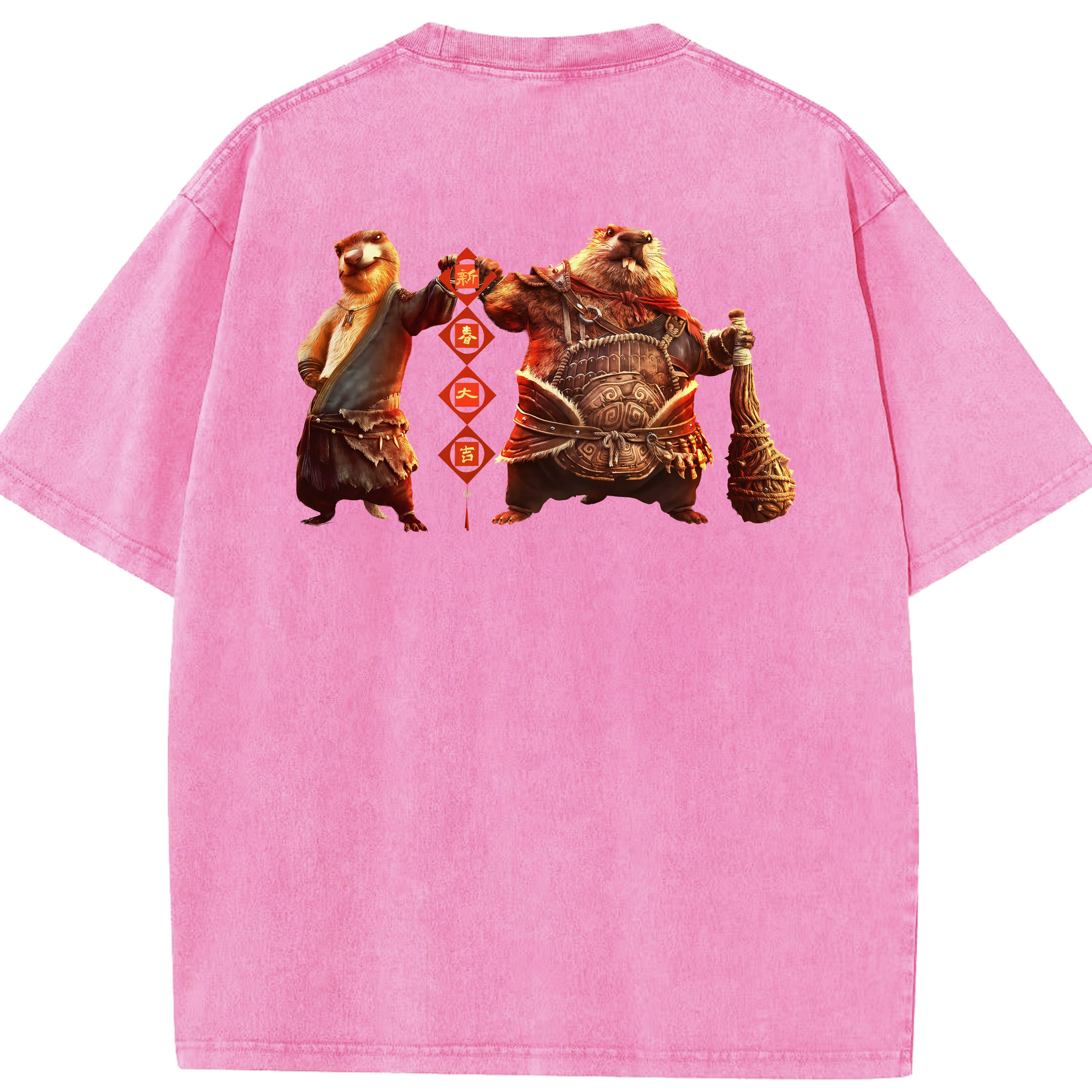 （画像用） Ne Zha 2 ナタ 魔童の大暴れ 綿100% ヴィンテージ風 半袖Tシャツ（背面プリント）